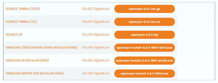 The OpenVPN community downloads page