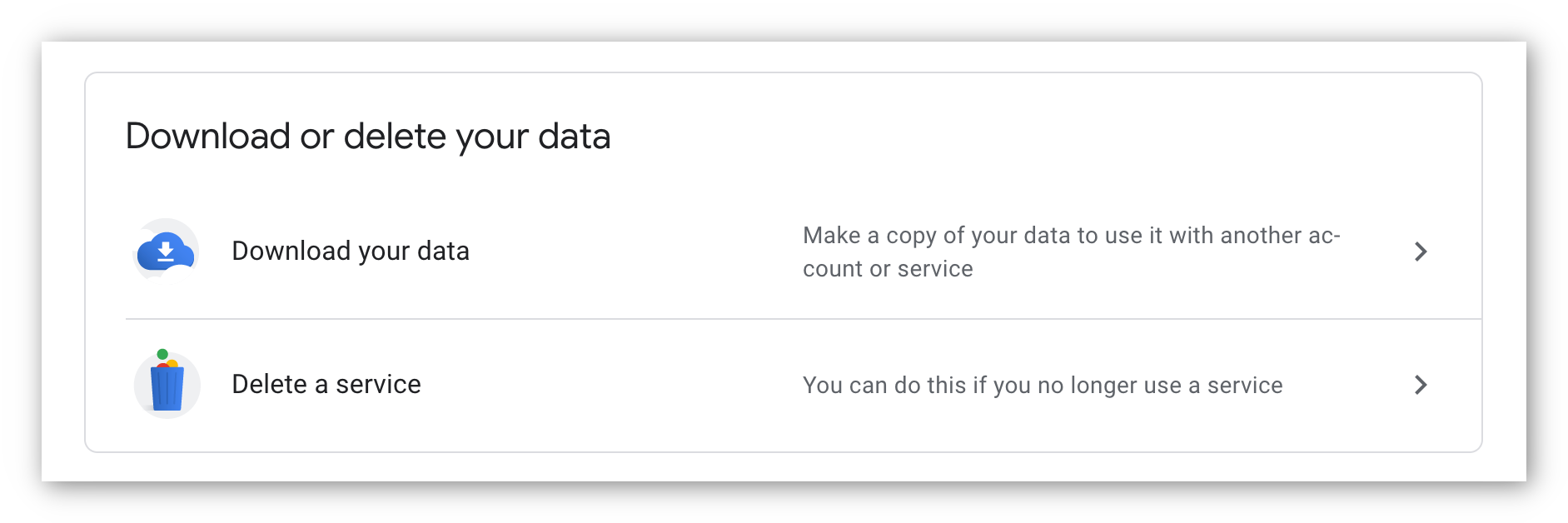 screenshot of google preferences for downloading user data
