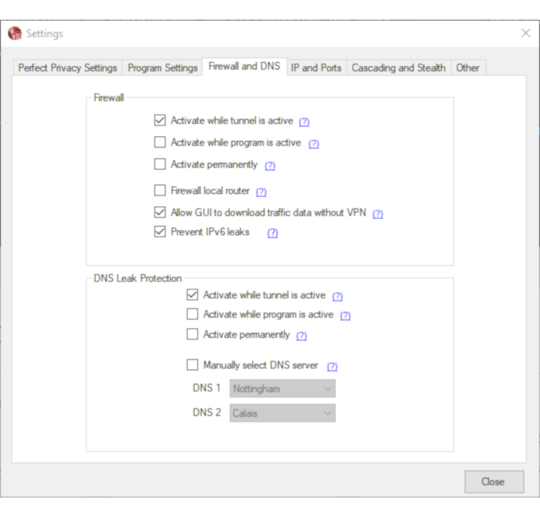 Perfect Privacy Firewall and Leak Protection Settings