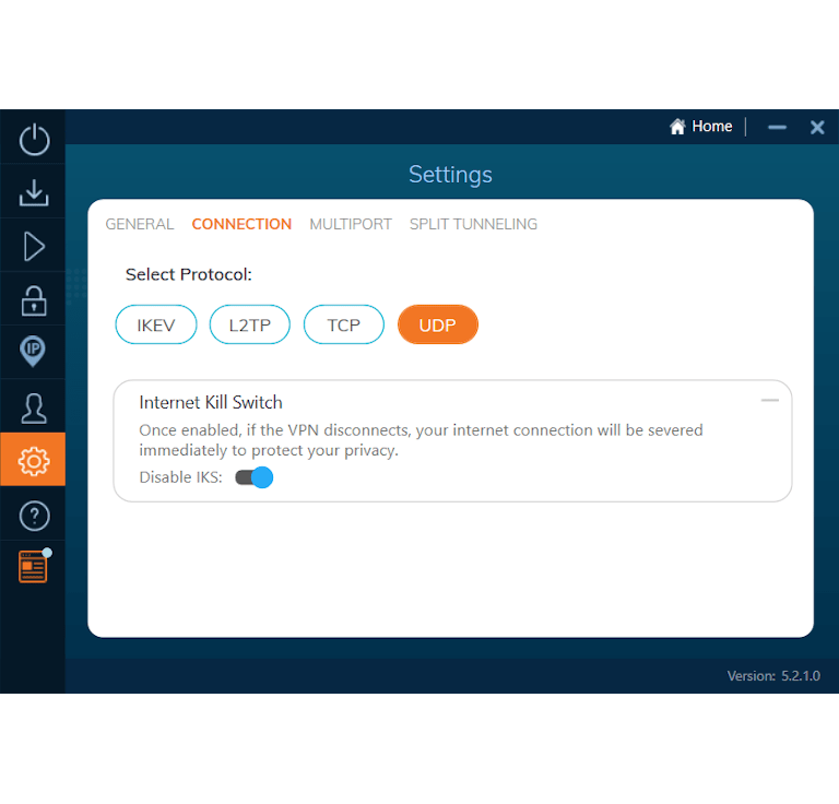 Screenshot of correctly configured VPN settings, showing OpenVPN and the kill switch enabled