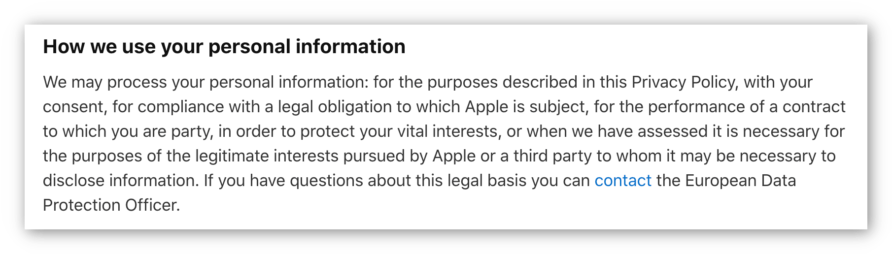 Screenshot of Apple's privacy policy