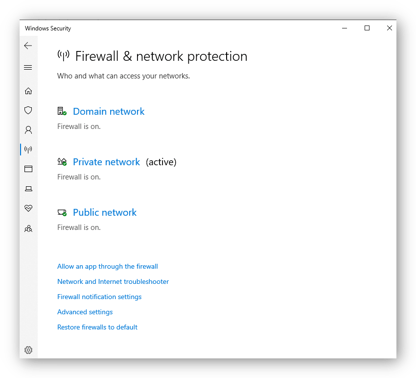 screenshot of how to enable the firewall on Windows