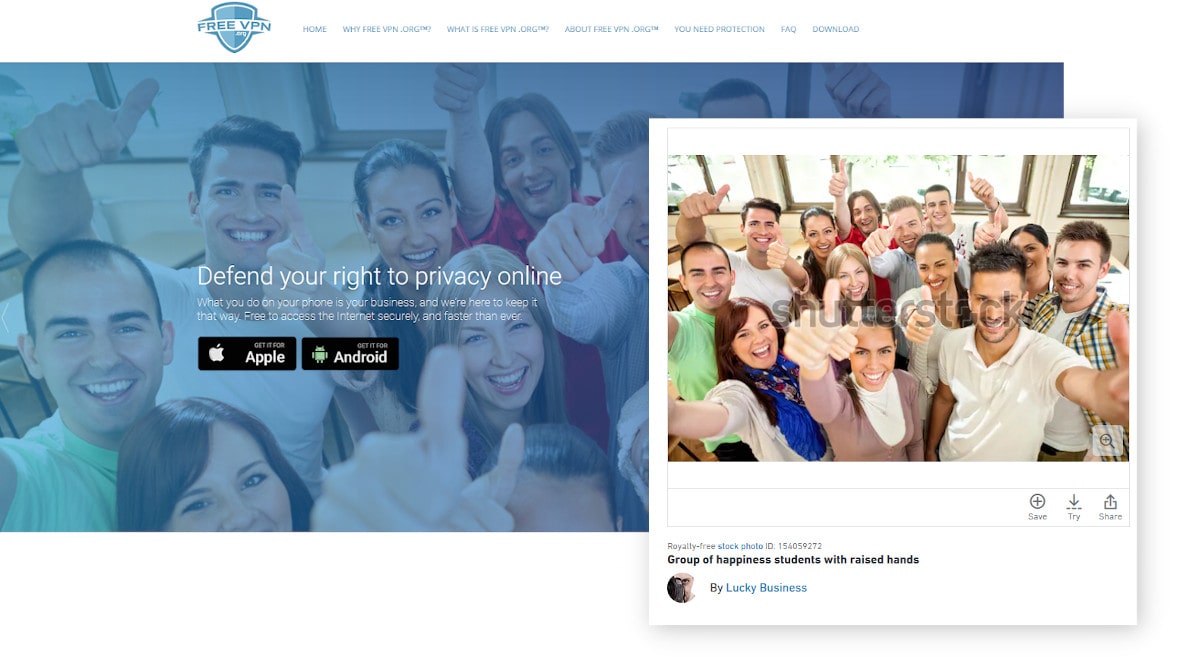 The FreeVPN.org website and a stock image side by side