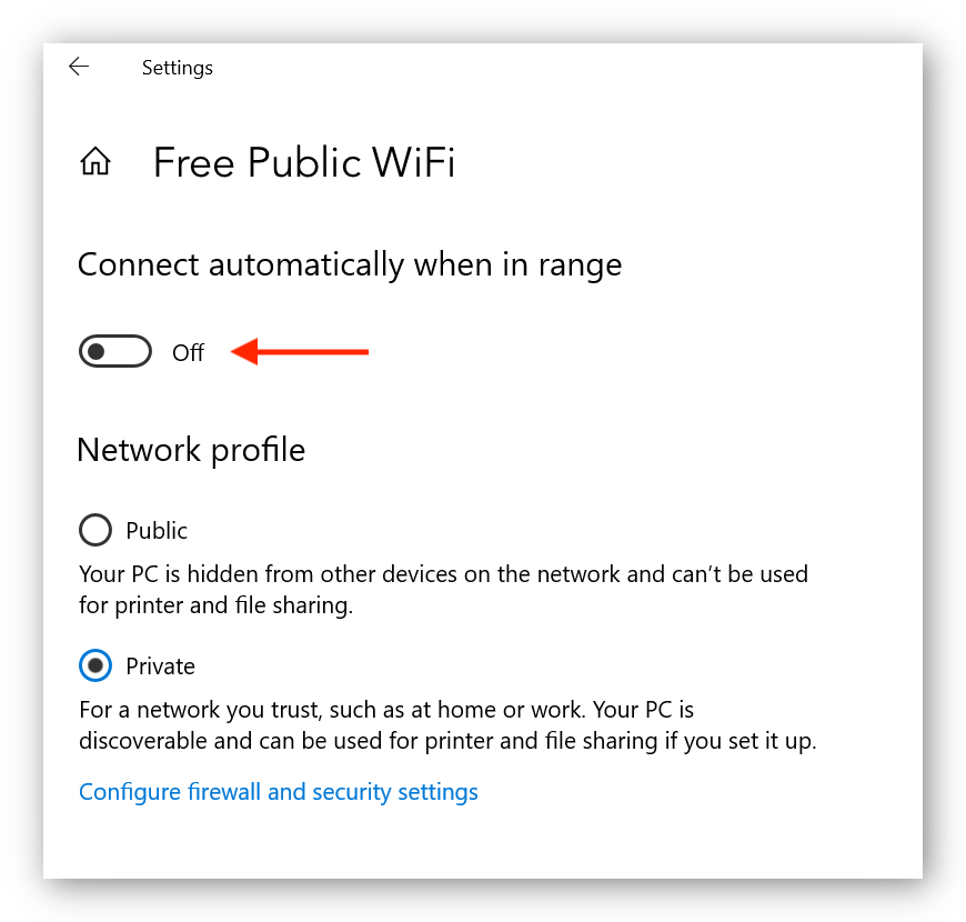 screenshot of how to disable WiFi connections on Windows