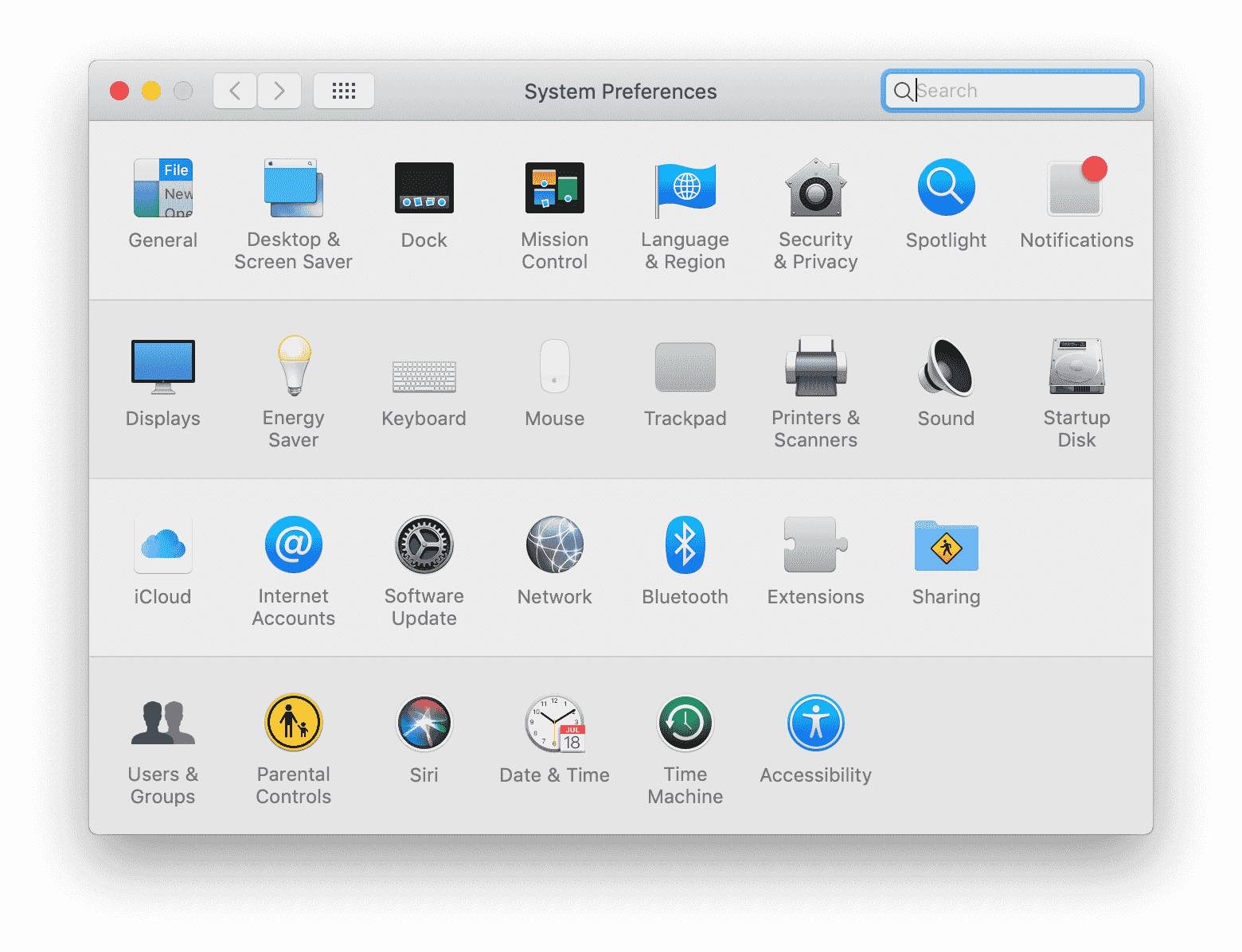 Screenshot of macOS settings menu
