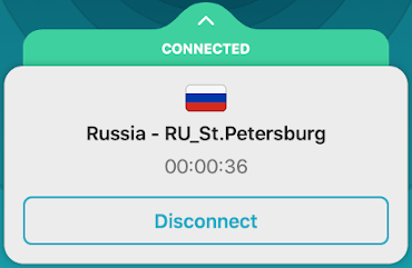 The Surfshark VPN app connected to a Russian server