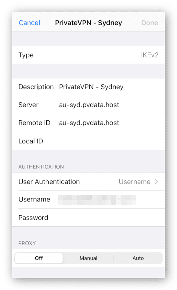 Manual configuration in iOS VPN client 