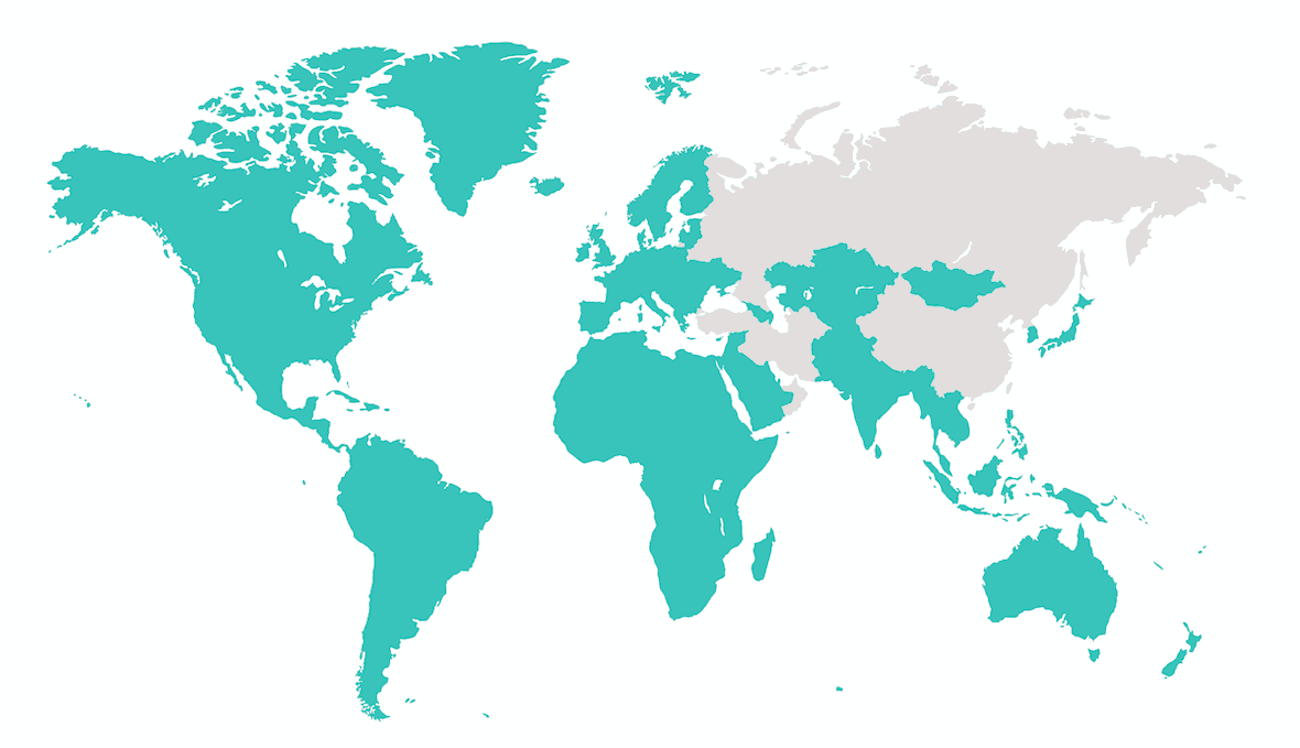Een wereldkaart waarop is aangegeven waar het gebruik van een VPN legaal is