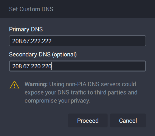 Impostazioni DNS di PIA 