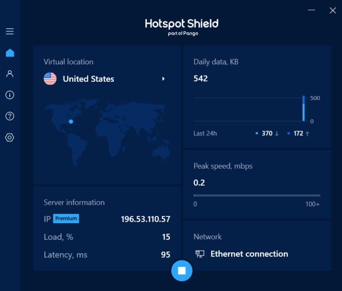 L'app di Hotspot Shield per Windows.