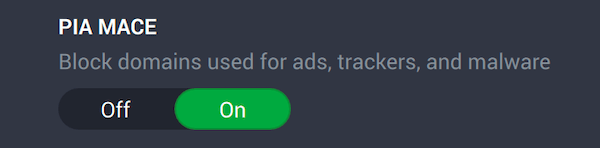 Gambar yang menunjukkan fitur pemblokir iklan Private Internet Access.