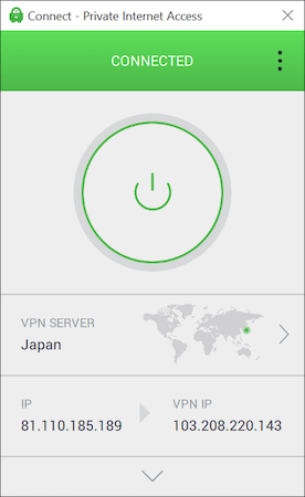 Aplikacja Private Internet Access w systemie Windows.