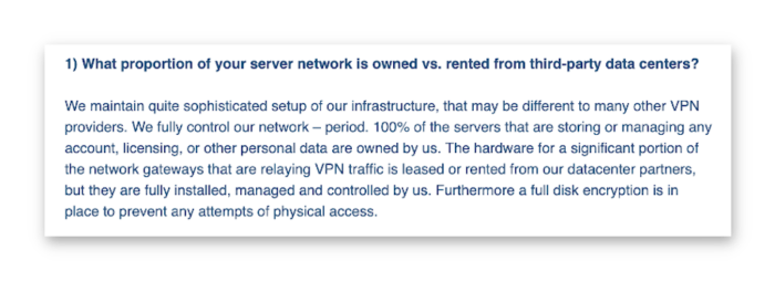 Una conversazione con un rappresentante di HMA che ha confermato che HideMyAss noleggia un elevato numero di server VPN.