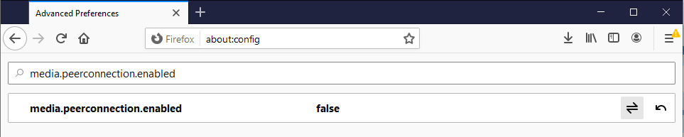 Screenshot of disbling webrtc in firefox