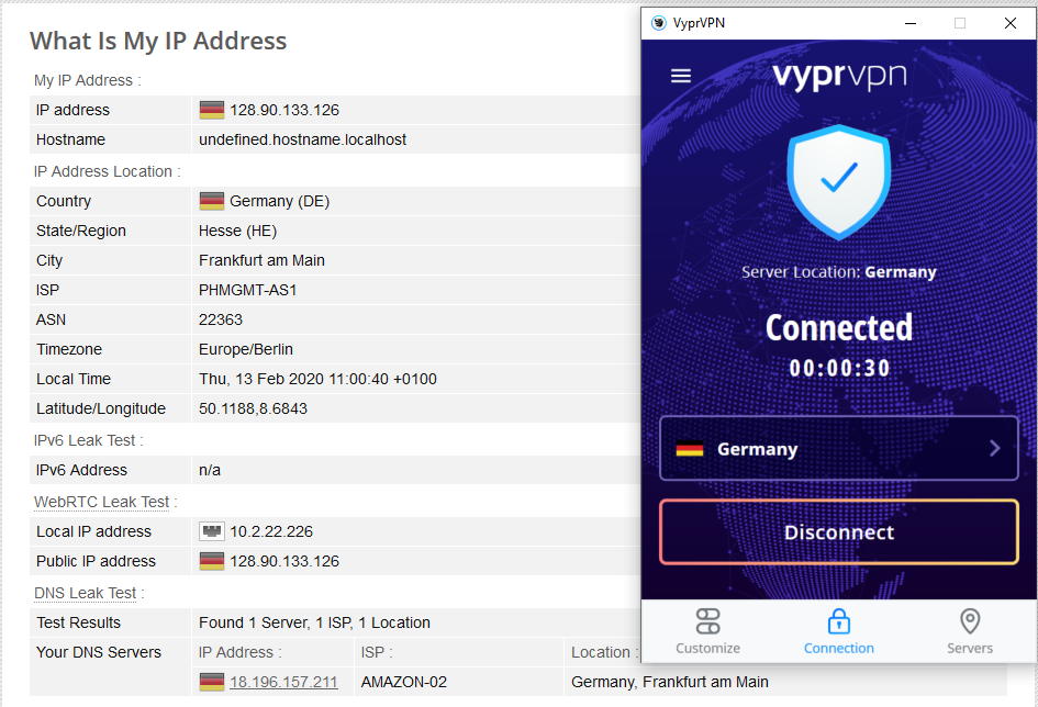 Screenshot of our full VyprVPN leak test