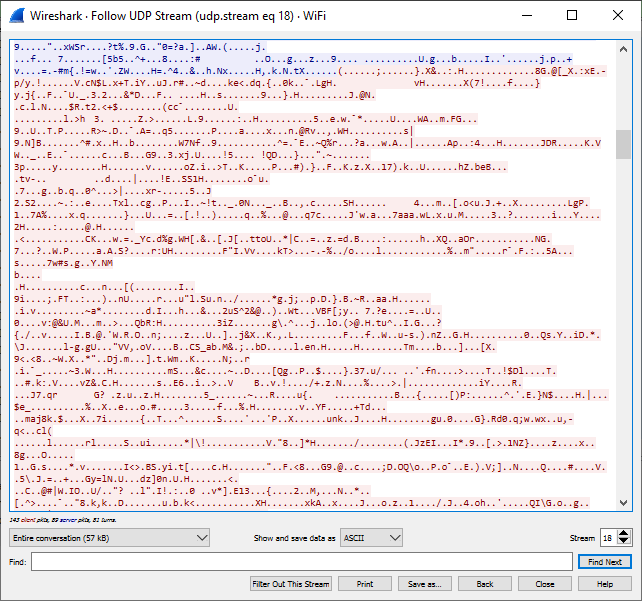 Screenshot of Wireshark scan of Wifi while connected to VyprVPN