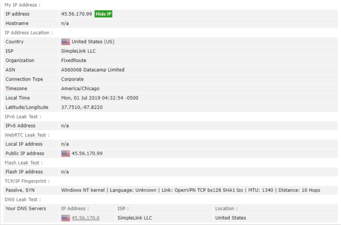 IPVanish leak test