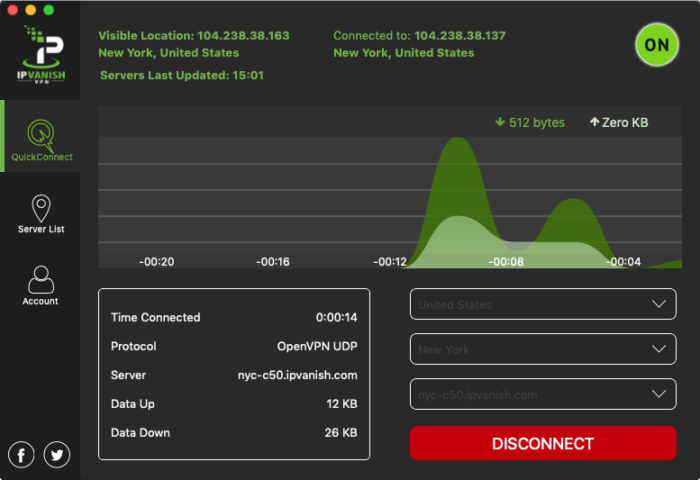 La aplicación de IPVanish para macOS