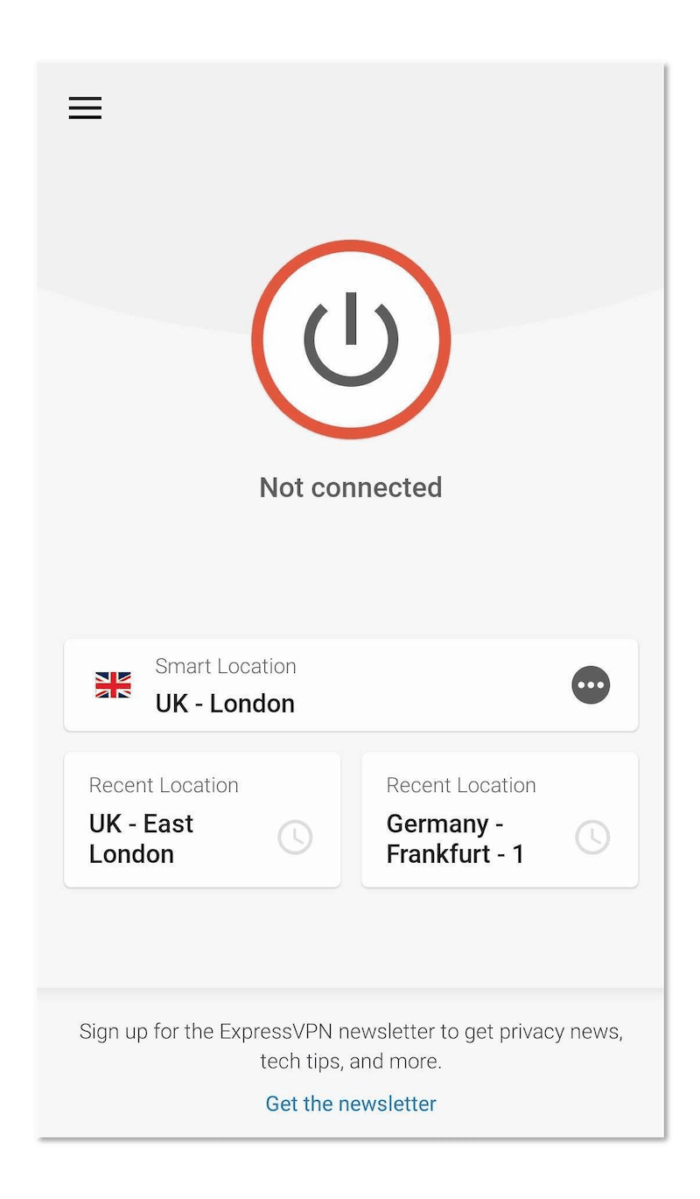ExpressVPN homescreen on Android