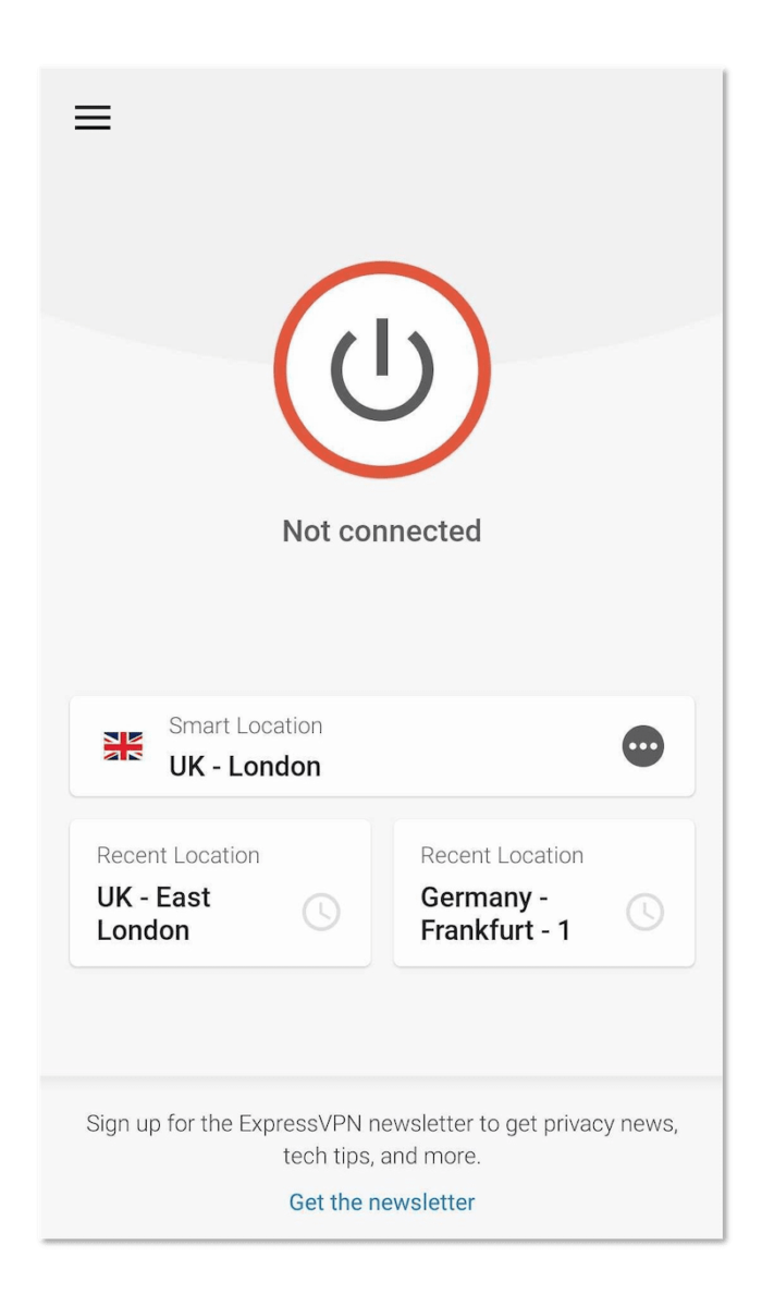 Tela inicial da ExpressVPN no Android