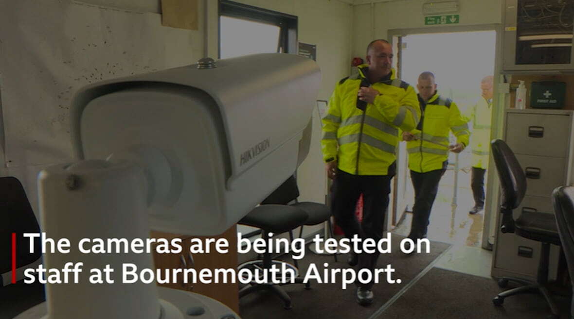 Screenshot from BBC website showing thermal cameras being testing at Bournemouth airport