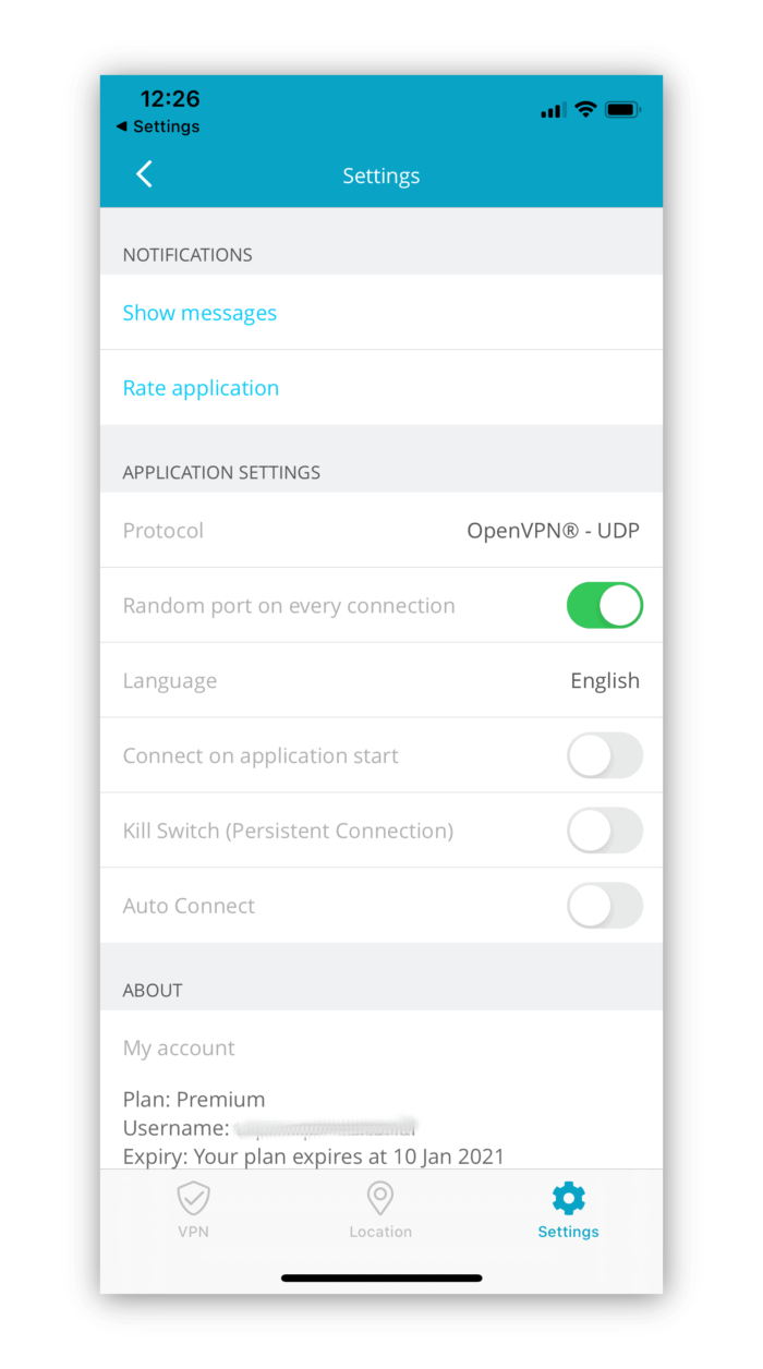 การตั้งค่าแอพ iOS สำหรับ Hide.me