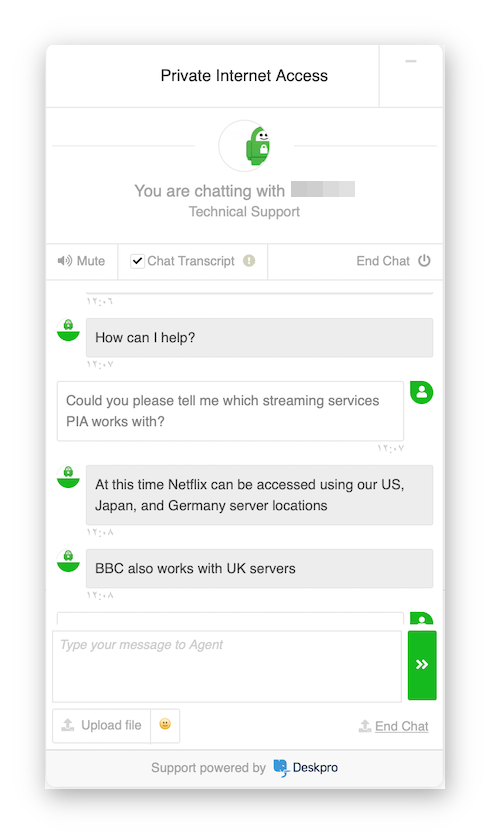 Tangkapan layar saat kami menerima bantuan dari tim dukungan chat langsung PIA.