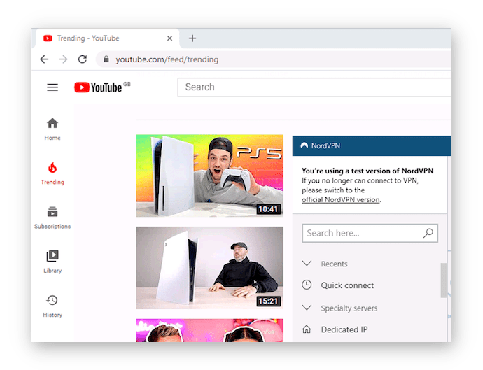 Screenshot showing NordVPN unblocking YouTube in China