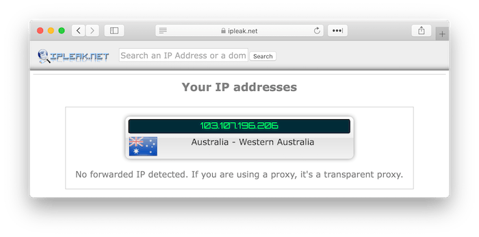 Proton VPN non ha subito leak del nostro indirizzo IP nei nostri test.