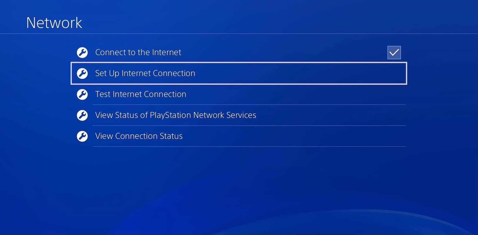 Network settings menu on the PlayStation 4