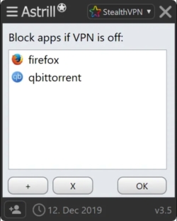 Astrill utilizzata per bloccare Firefox e qBittorrent in caso di disconnessione