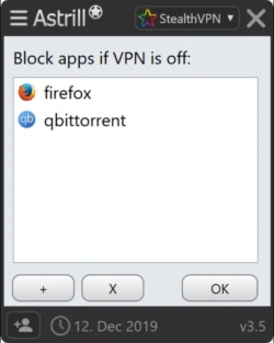 Astrill utilizando para bloquear Firefox y Qbittorrent si se desconecta