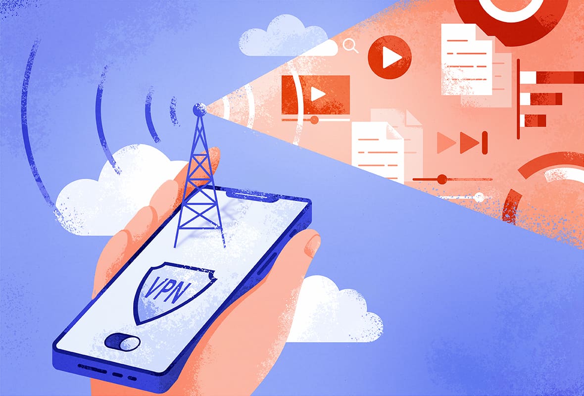 Illustration d'un VPN protégeant l'utilisation des données mobiles sur un smartphone