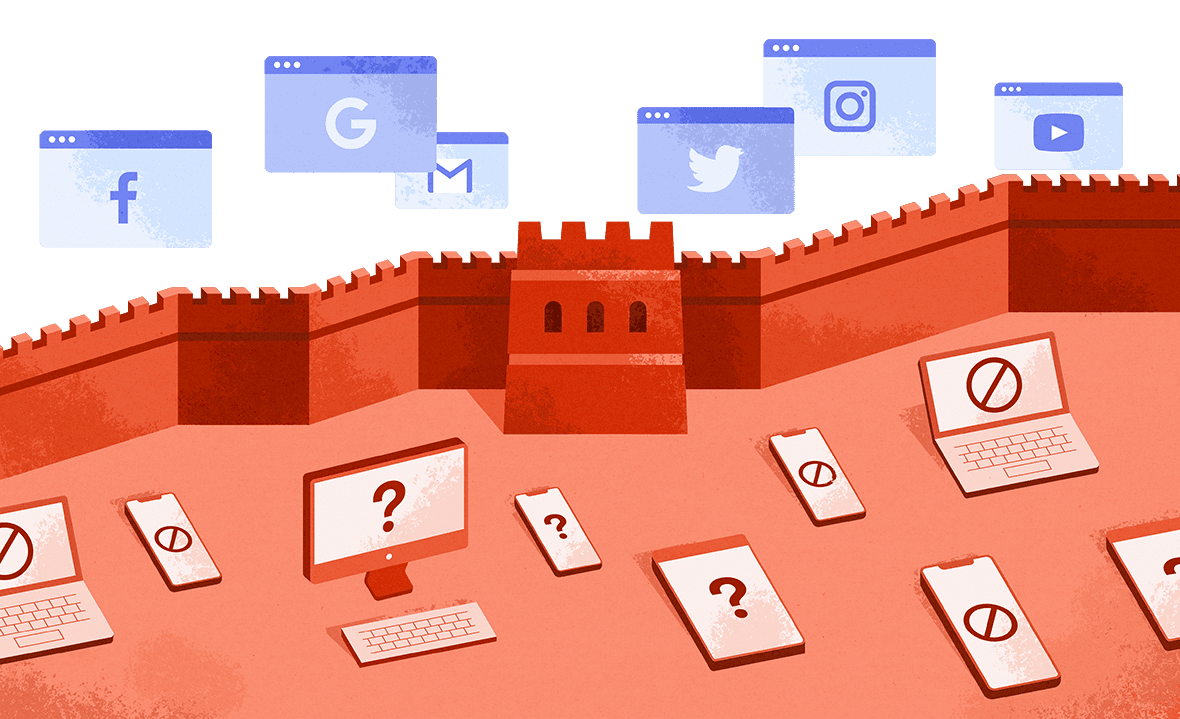 Illustration of the great firewall of China