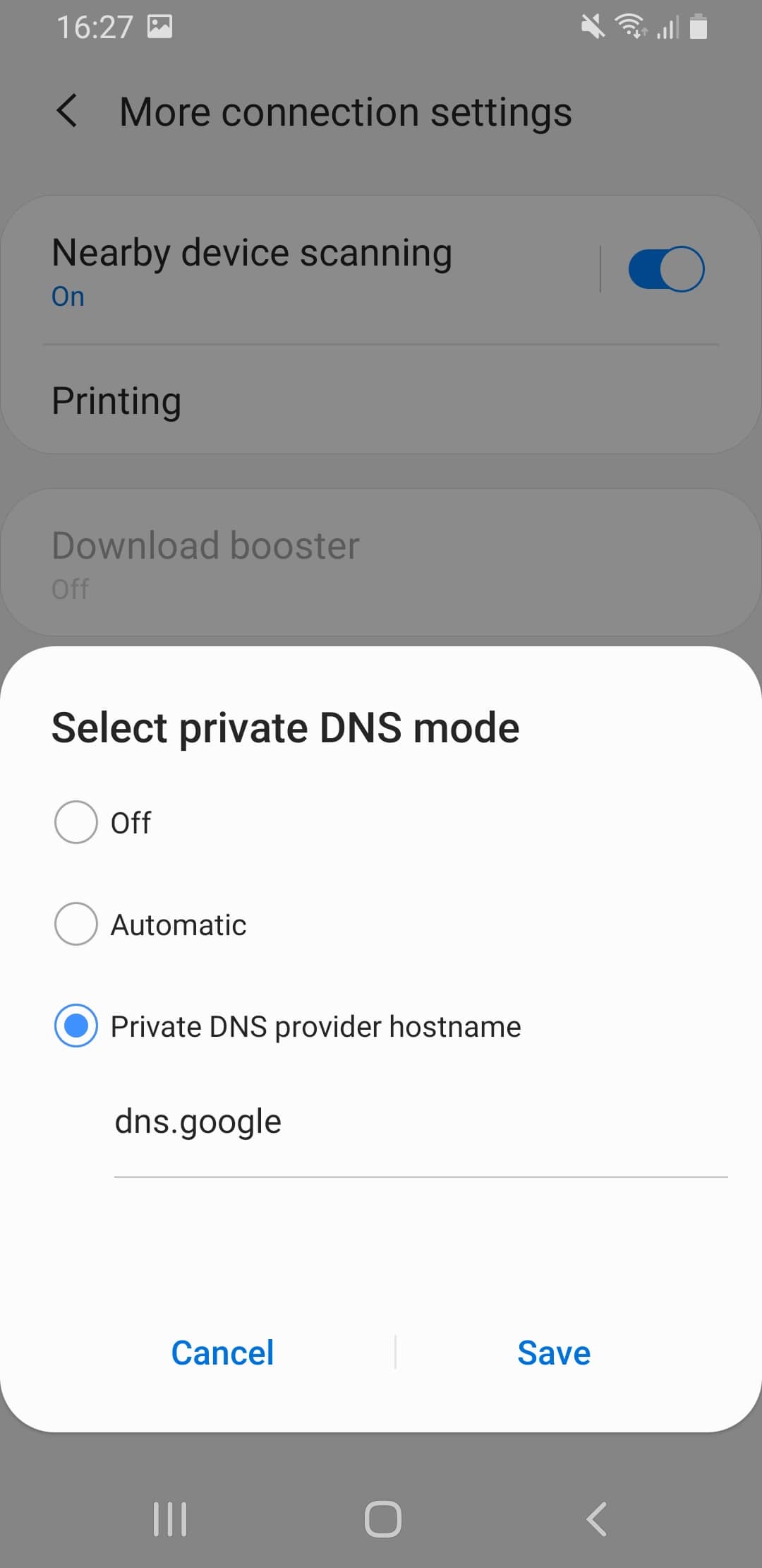 Android DNS settings menu