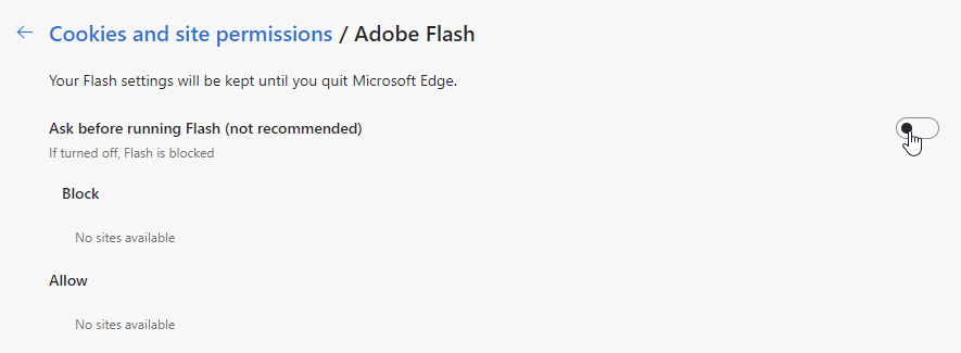How to toggle Flash in Edge