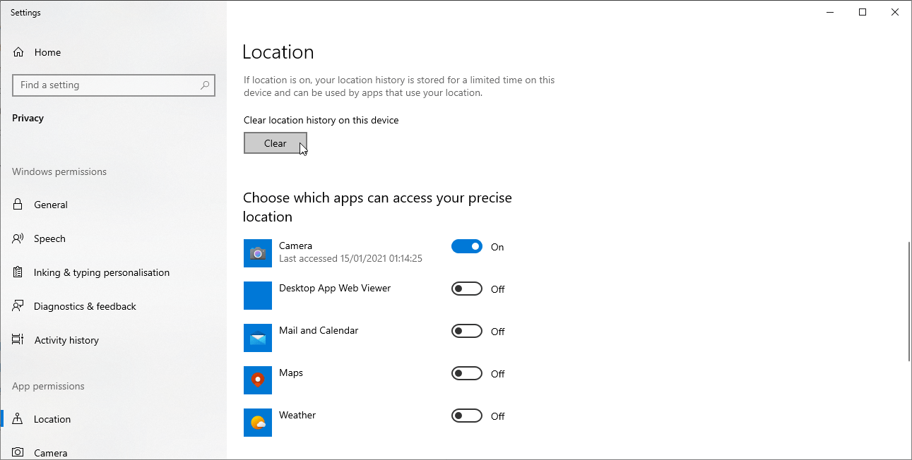 How to clear the location history on your Windows 10 device