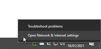 Where to find the internet settings menu in Windows 10