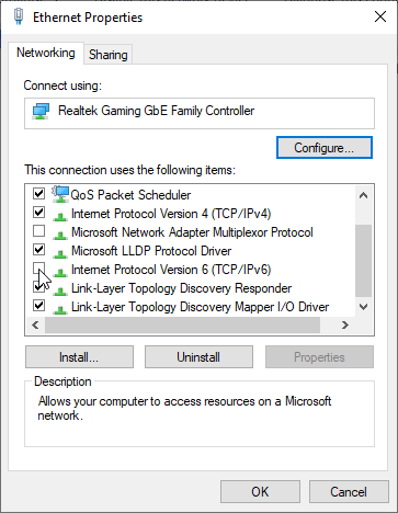 Where to find IPv6 in the Windows 10 network connections menu