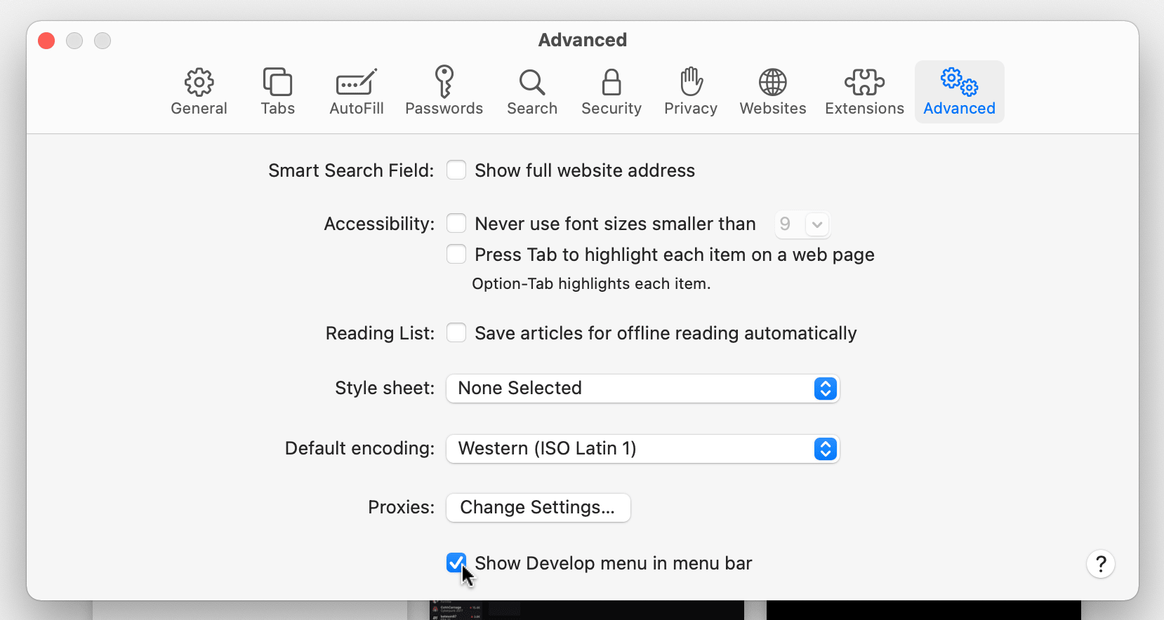 How to enable the Develop menu in Apple Safari