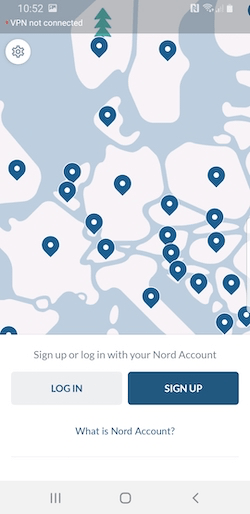 Captura de tela do aplicativo da NordVPN no Android.