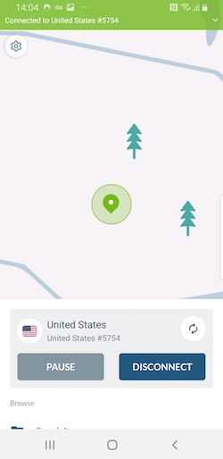 Screenshot showing the NordVPN app on Android.