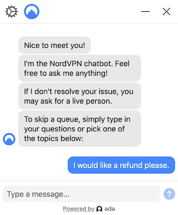 Capture d'écran montrant comment demander un remboursement pour NordVPN.