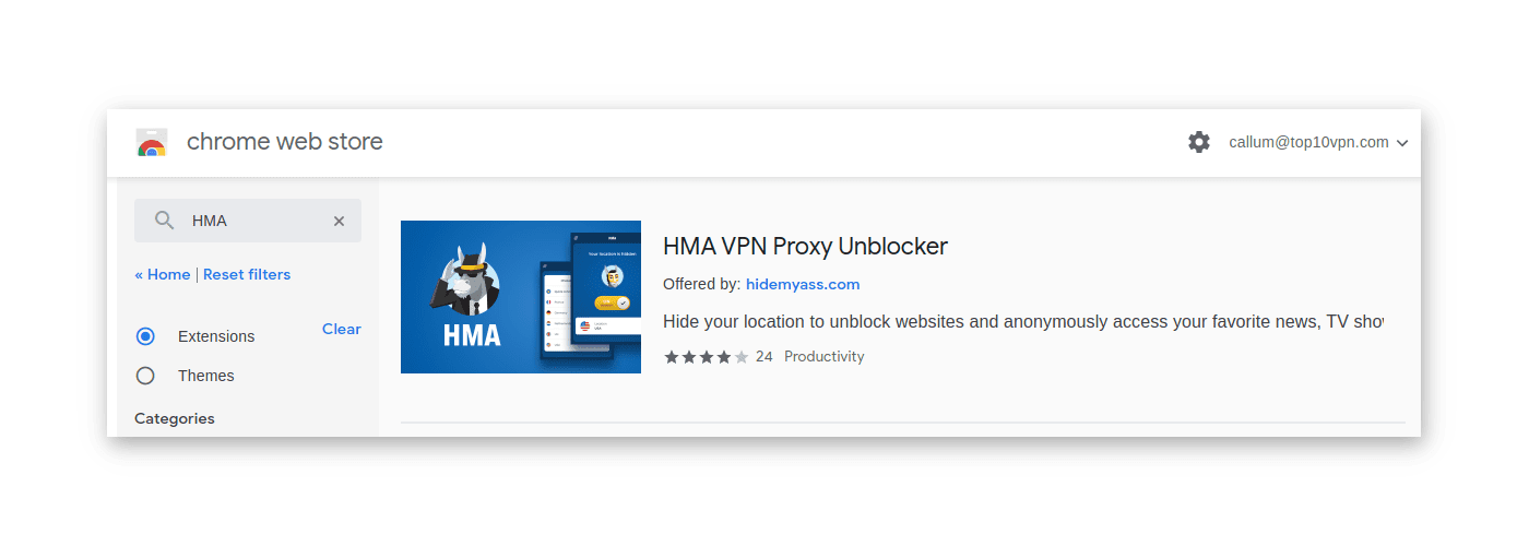 A VPN extension on the Google Chrome Web Store