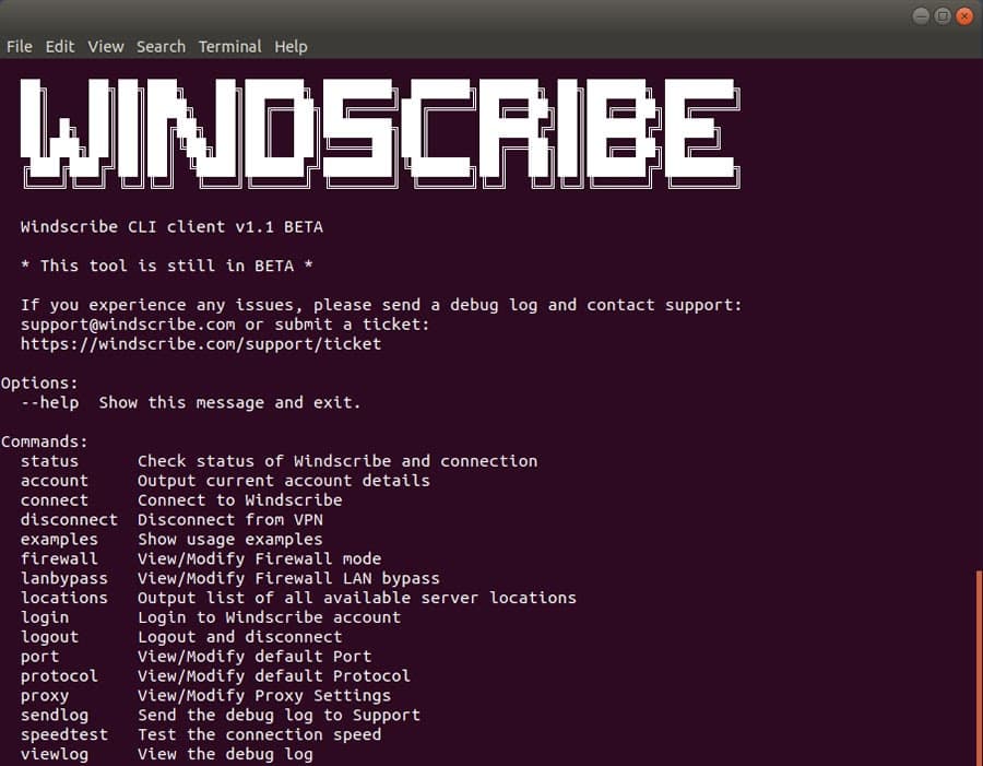Captura de pantalla de Windscribe en Linux
