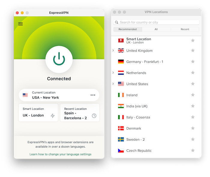 The ExpressVPN Windows application