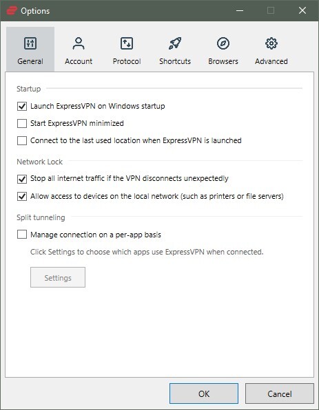 Configurações do Windows ExpressVPN