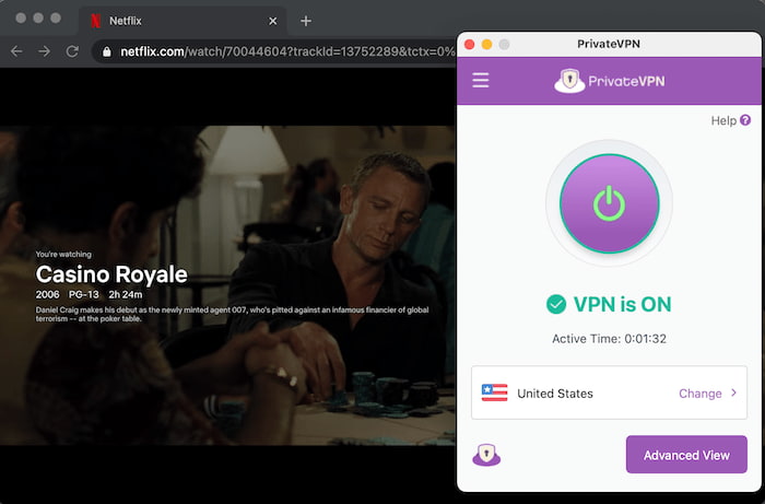 PrivateVPN funziona con Netflix statunitense.