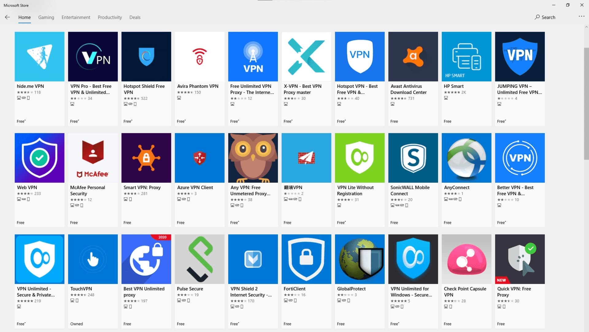 Algunas de las VPN gratuitas más populares disponibles en Windows Store