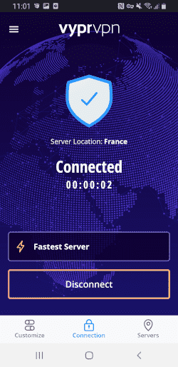 Screenshot of the VyprVPN Android app